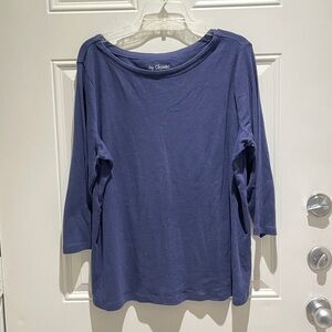 Chico's Navy Blue 100% Cotton Long Sleeve Top Size 3 (equivalent to XL) Crewneck